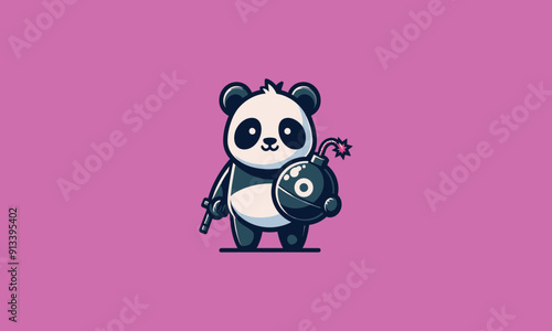 character panda holding bomb vector mascot design