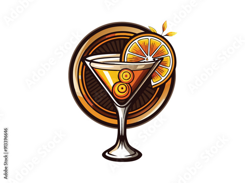 Design a sophisticated logo featuring a martini glass with an orange slice garnish.