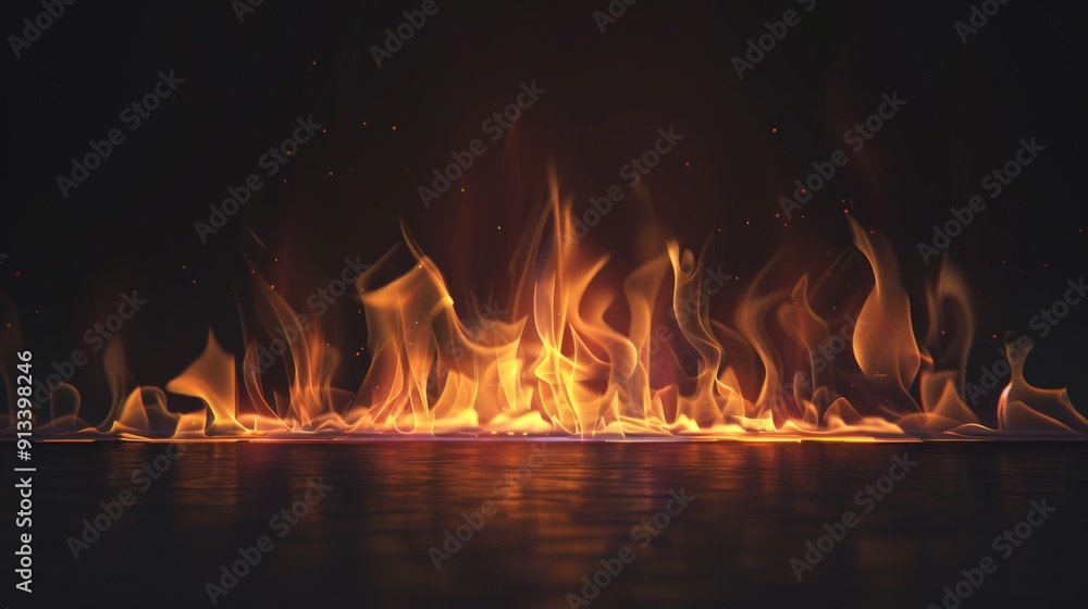 Fire flames on dark background illustraiton generated by ai Fire flames on dark background illustraiton generated by ai