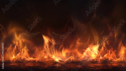 Fire flames on dark background illustraiton generated by ai