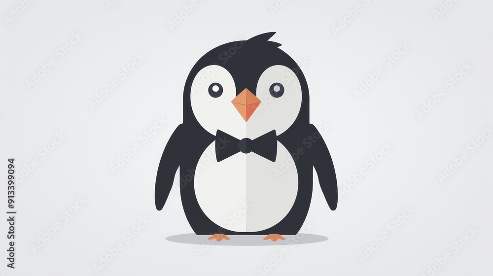 Fototapeta premium Clean 2D vector of a penguin with a bow tie, minimalist and basic, simple lines and shapes