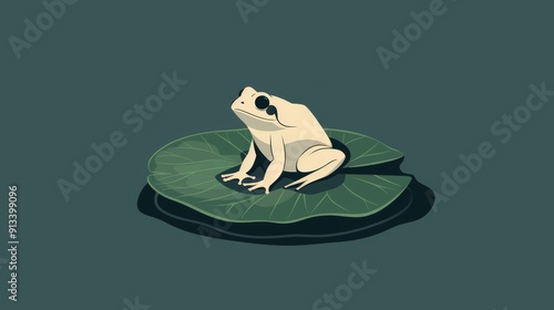 Minimalist frog on a lily pad, basic design, clean and simple, 2D vector art, no extra details, plain and uncomplicated photo