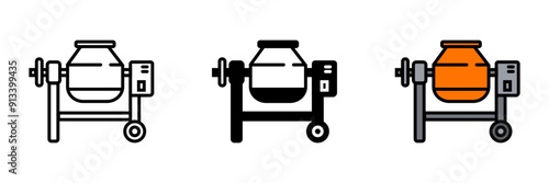 Cement Mixer Icon, Equipment used for mixing cement, sand, and water to produce concrete, essential for construction projects.