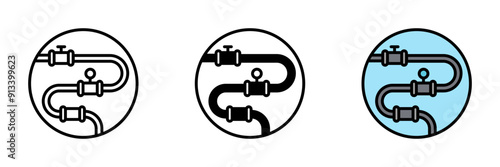 Pipeline Icon, Long, cylindrical conduit used for transporting fluids or gases over long distances in industrial and energy sectors.