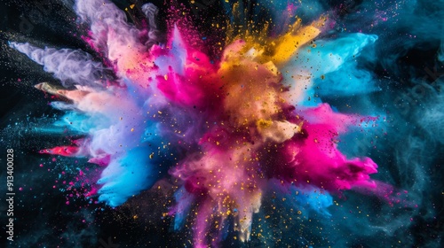 Vibrant color explosion on dark background illustration generated by ai