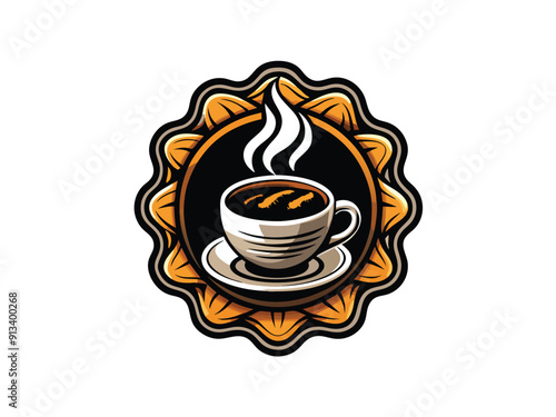 Design a vector logo featuring a steaming cup of coffee with the letter "C" incorporated into the design, enclosed within a decorative frame.