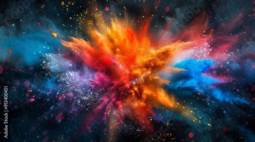 Vibrant color explosion on dark background illustration generated by ai