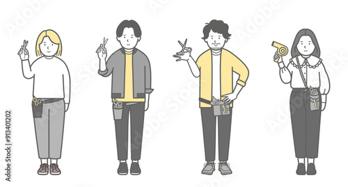 さまざまな美容師の全身イラスト