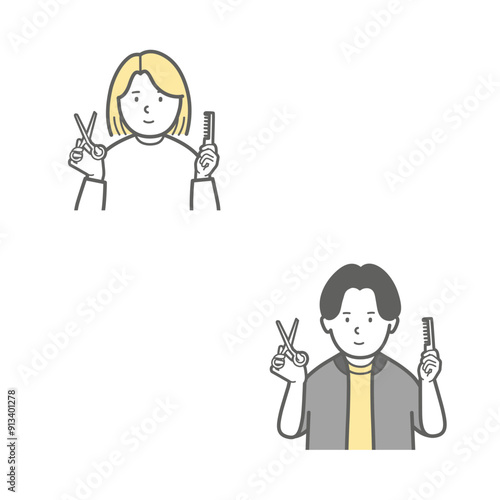 美容師男女2人の上半身イラスト