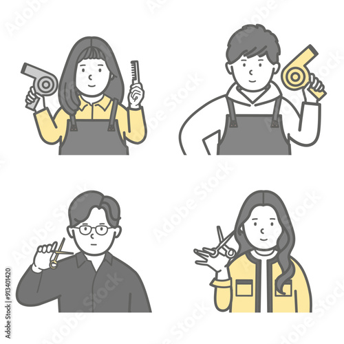 さまざまな美容師の上半身イラスト