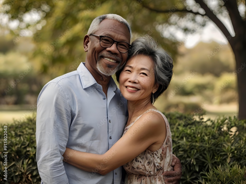 Portrait of a couple of black man from Africa and white woman from Asia, individuals of different races Portrait of a couple of black man from Africa and white woman from Asia, individuals of different races