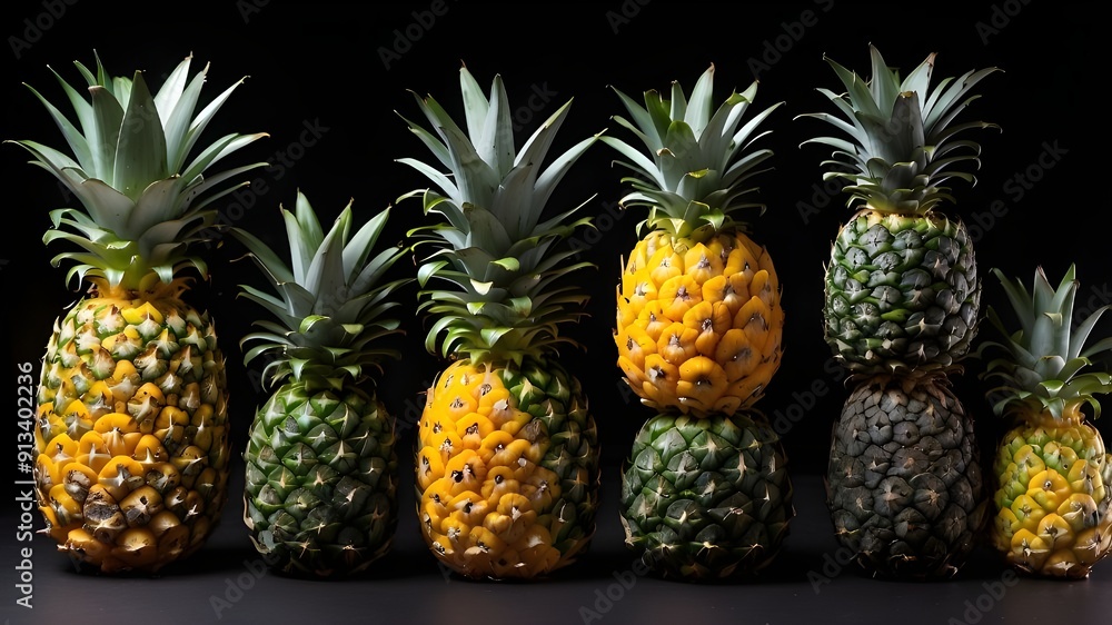 Pineapple collection isolated on a black
background Pineapple collection isolated on a black
background
