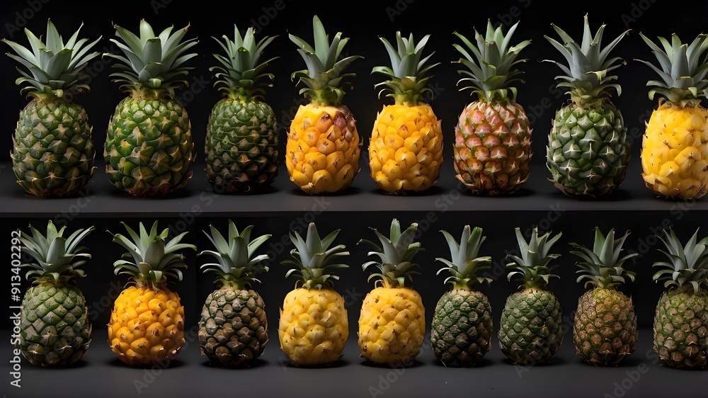 Pineapple collection isolated on a black
background Pineapple collection isolated on a black
background