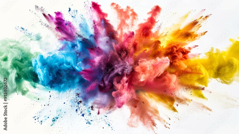 Vibrant color explosion on white background illustration generated by ai Vibrant color explosion on white background illustration generated by ai
