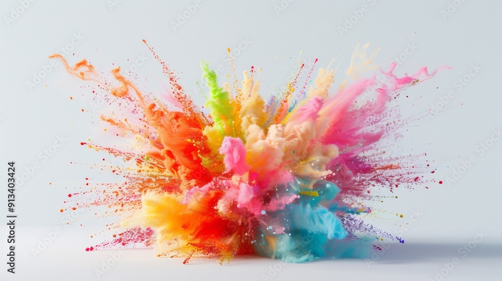 Obraz premium Vibrant color explosion on white background illustration generated by ai