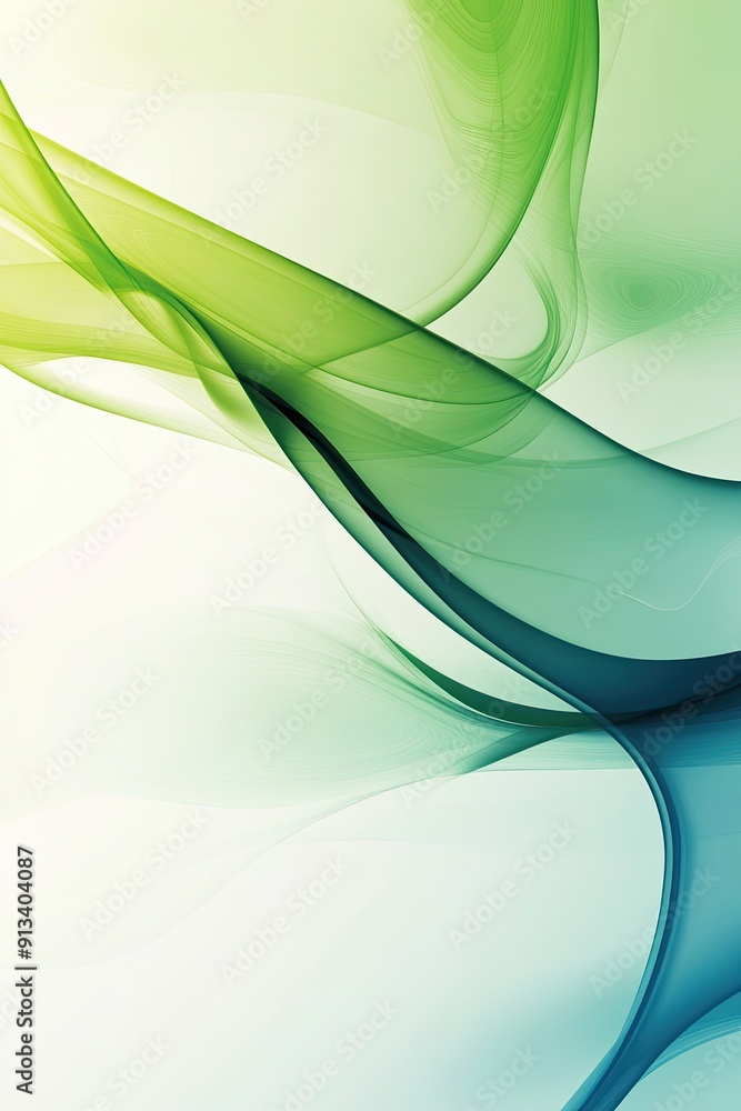 Fototapeta premium Abstract green and blue wave design on a white background.