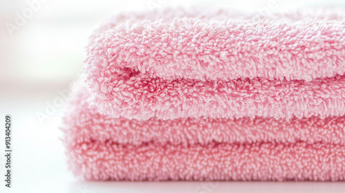 soft, fluffy pink towel fabric, showcasing its gentle texture and inviting appearance. The vibrant pink color symbolizes warmth, comfort, and tenderness