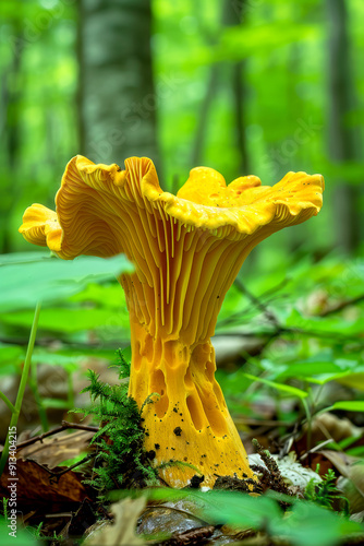 chanterelles growing in a forest glade. AI generative