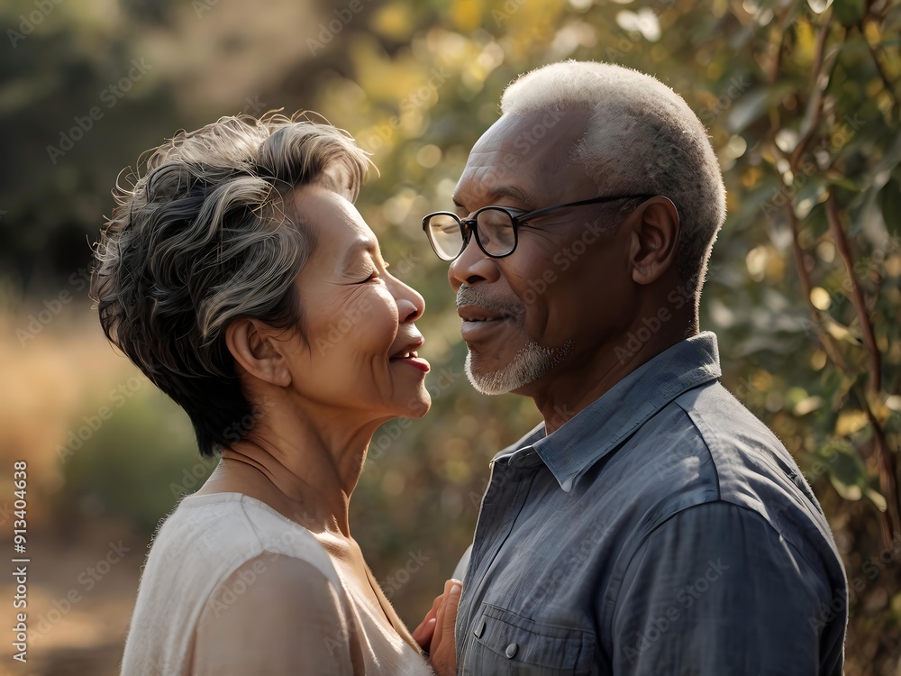 Portrait of a couple of black man from Africa and white woman from Asia, individuals of different races Portrait of a couple of black man from Africa and white woman from Asia, individuals of different races