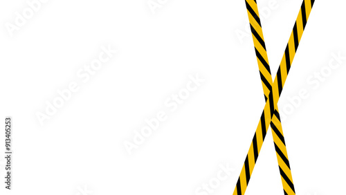Сrossed police warning tape with yellow and black stripes, stretched caution ribbon, police line do not cross - Warning signs for your design on transparent background. vector illustration