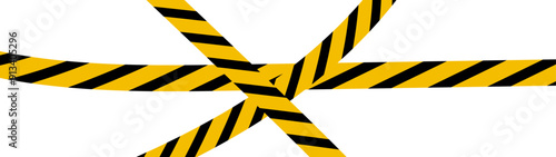 Сrossed police warning tape with yellow and black stripes, stretched caution ribbon, police line do not cross - Warning signs for your design on transparent background. vector illustration