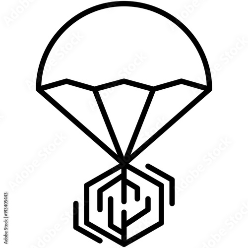 Airdrop Icon. Defi Coin Distribution Pictogram Graphic Illustration. Isolated Simple Line Icon For Infographic, App and Web Button.
