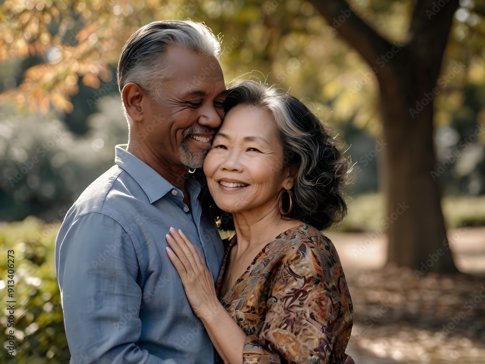 Portrait of a couple of black man from Africa and white woman from Asia, individuals of different races Portrait of a couple of black man from Africa and white woman from Asia, individuals of different races