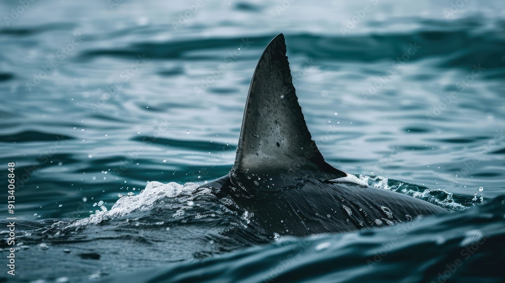 Fototapeta premium Shark Fin Breaking the Surface of the Ocean