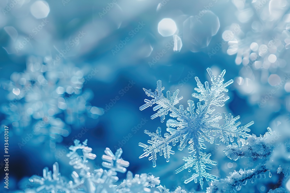 A macro shot of delicate snowflakes A macro shot of delicate snowflakes