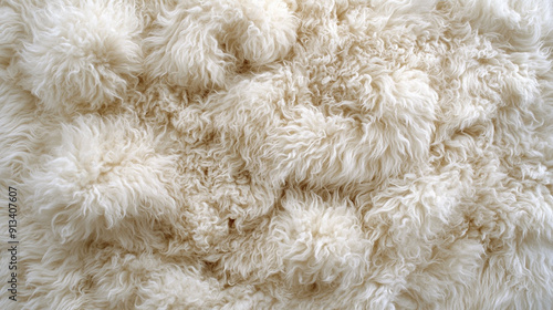 woolen plush fleece fabric texture in a creamy white color. The intricate fibers create a cozy and luxurious feel, symbolizing warmth, comfort, and natural elegance in textiles