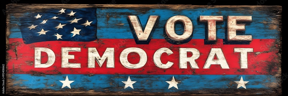 Fototapeta premium “VOTE DEMOCRAT” sign - red white and blue - election - party - campaign 