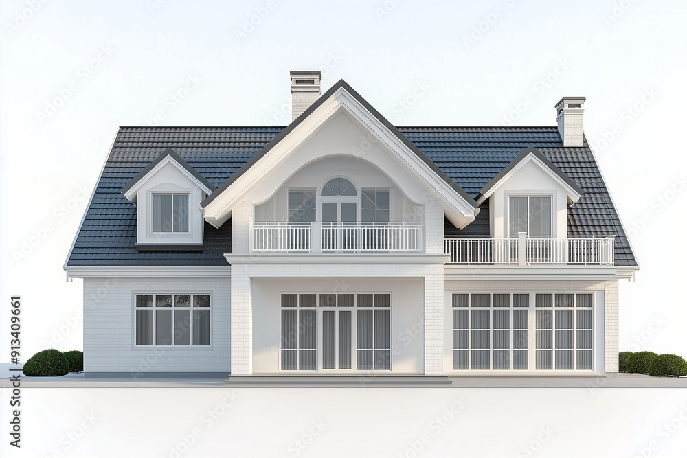 Isolated Elegance: 3D Rendering of House Front View on White Background Isolated Elegance: 3D Rendering of House Front View on White Background