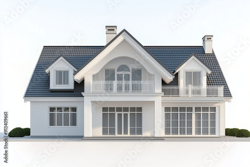 Isolated Elegance: 3D Rendering of House Front View on White Background 