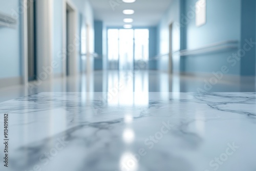 Empty Hospital Corridor with Marble Floor