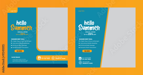 Hello summer Post Design, summer sale banner, poster design., vector illustration, Social Media Post, Summer Creative Post
