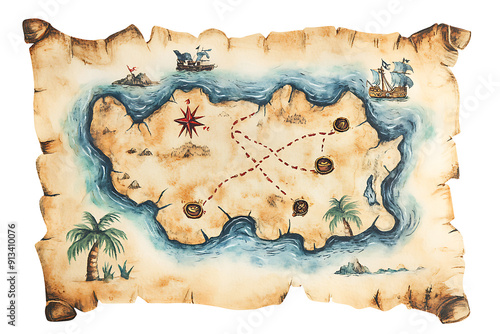 A map of a pirate's island Watercolor