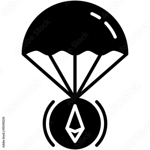 Airdrop Icon. Defi Coin Distribution Pictogram Graphic Illustration. Isolated Simple Solid Icon For Infographic, App and Web Button.