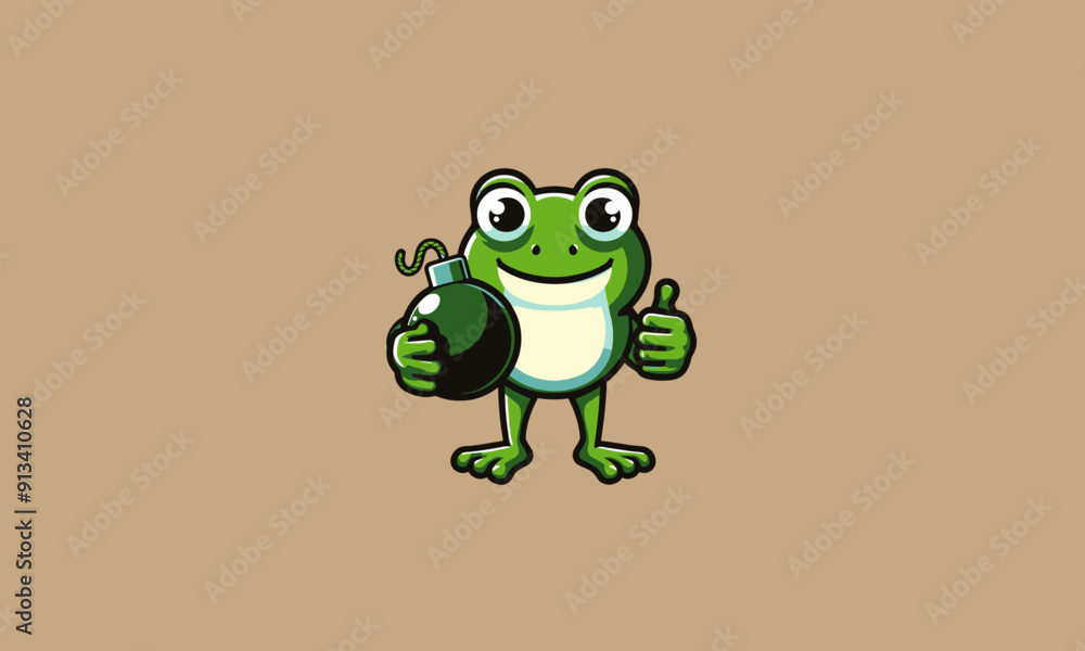 Obraz premium character frog holding bomb vector illustration mascot design