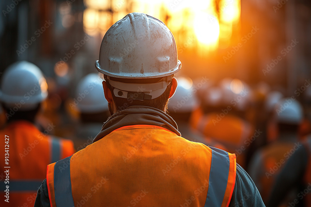 A construction site manager ensuring all workers are following safety protocols. A construction site manager ensuring all workers are following safety protocols.