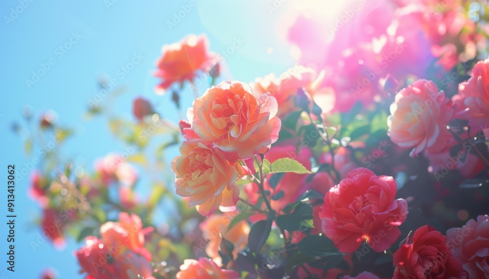 Close-up of beautiful roses in full bloom with a blurred background. AI. Close-up of beautiful roses in full bloom with a blurred background. AI.