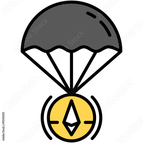 Airdrop Icon. Defi Coin Distribution Pictogram Graphic Illustration. Isolated Simple Filled Line Icon For Infographic, App and Web Button.