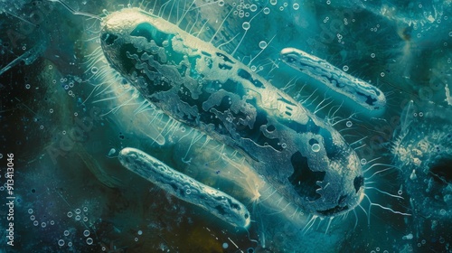 Illustration of deep ocean bacteria. AI. photo