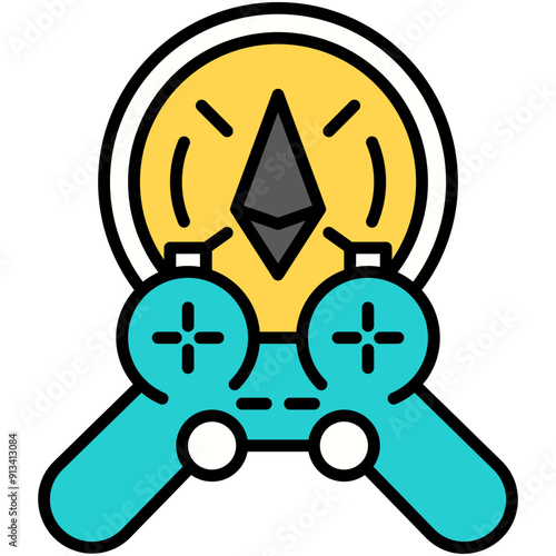 Gamefi Icon. Blockchain Money Game Pictogram Graphic Illustration. Isolated Simple Filled Line Icon For Infographic, App and Web Button.