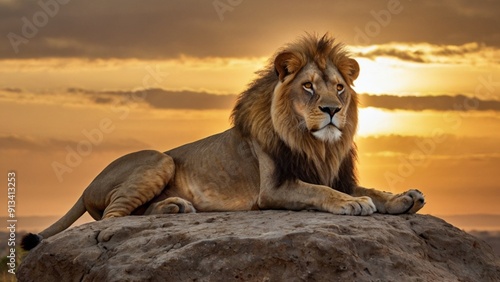 Wallpaper Mural Male lion with a majestic mane basking in the sun in the wild Torontodigital.ca