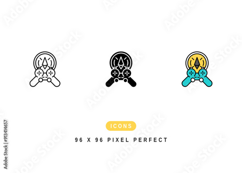 Gamefi Icon. Blockchain Money Game Pictogram Graphic Illustration. Isolated Simple Line Icon For Infographic, App and Web Button.