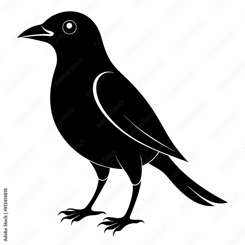 Vector hand-drawn Myna silhouette black illustration Vector hand-drawn Myna silhouette black illustration