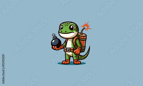 character cartoon lizard hold bomb vector mascot design
