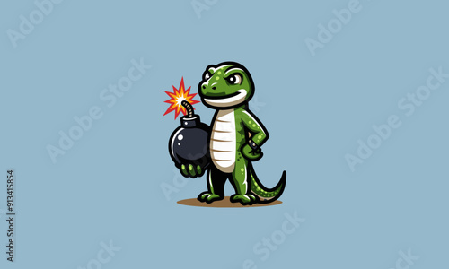 character cartoon lizard hold bomb vector mascot design