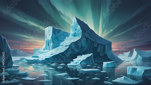 Icebergs northlights heaven illustration photo