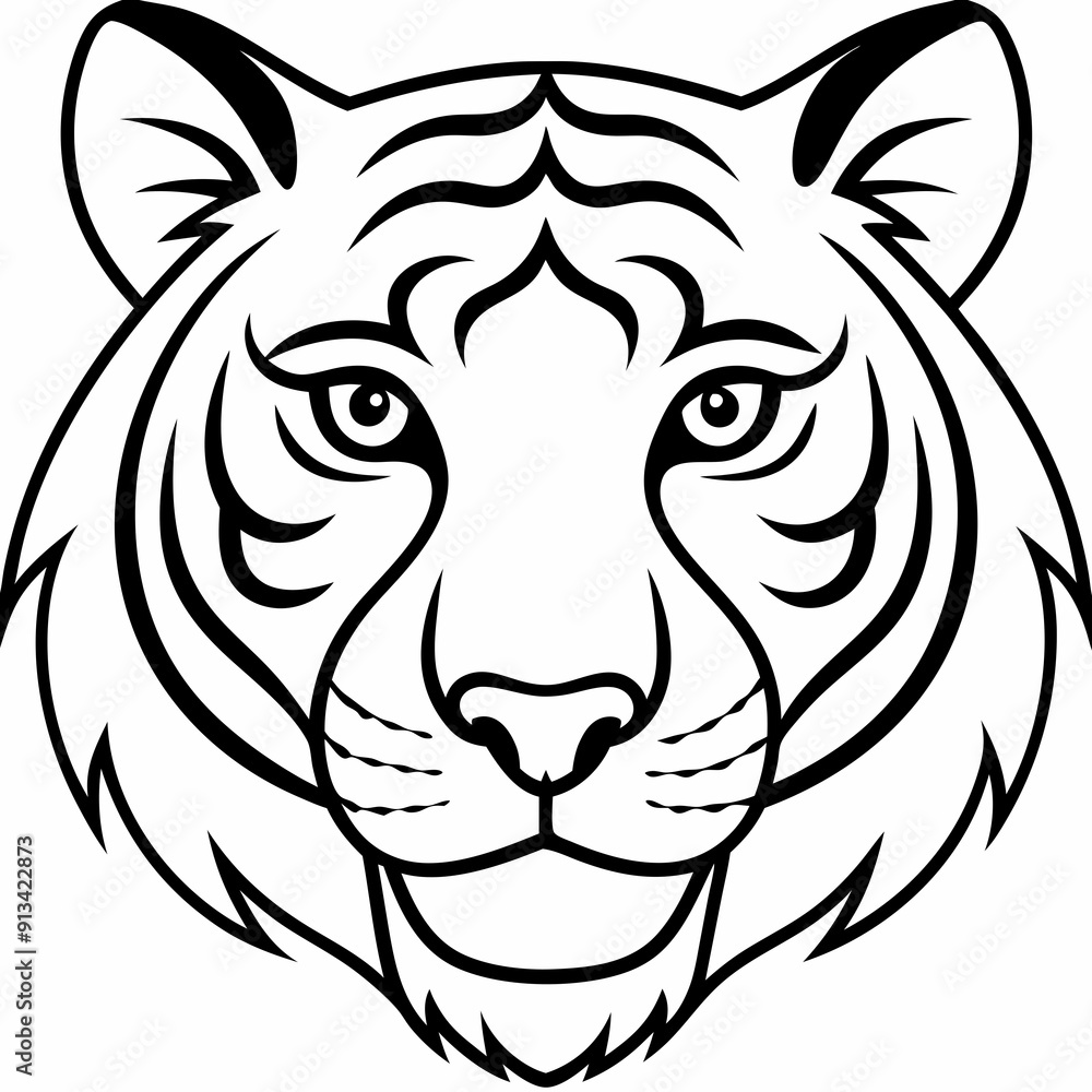 Fototapeta premium Tiger head line icon vector illustration